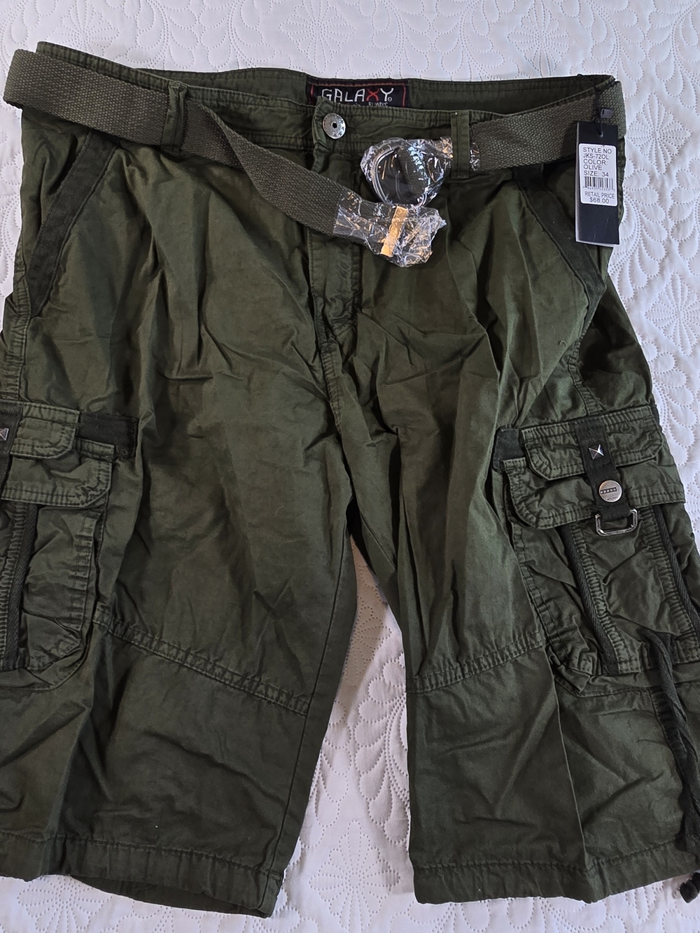 GALAXY BY HARVIC MEN'S Green CARGO SHORTS IN SIZE 34 Y2K Sktr Grunge NWT